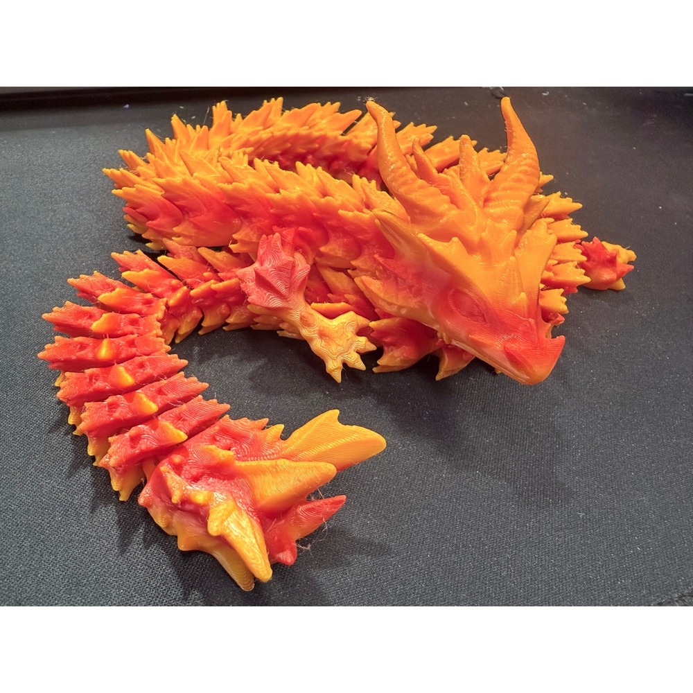 3D Printed Flexi Dragon Articulated Fidget Toy Orange Red Flame Mythical Decor - Picture 3 of 4
